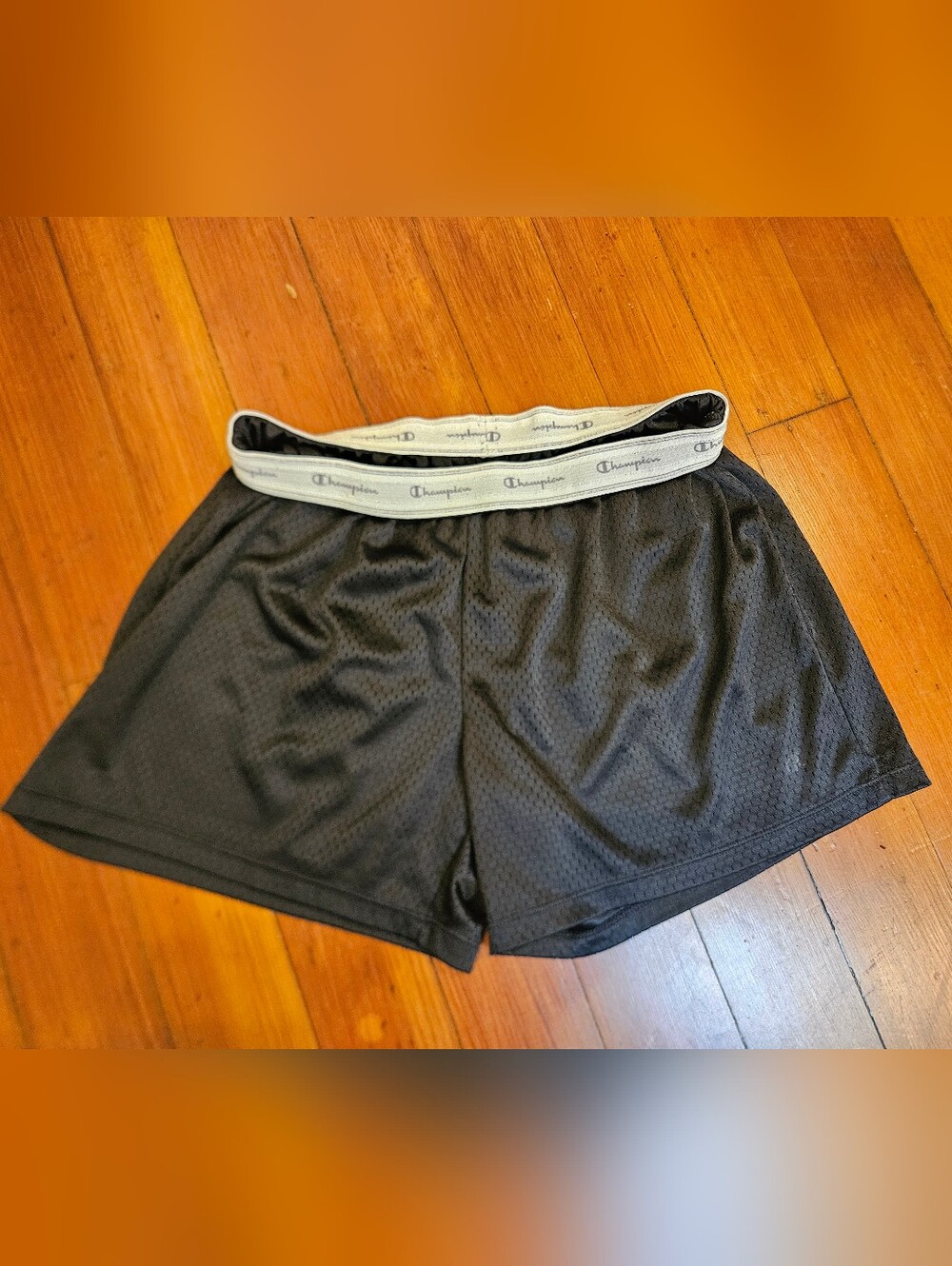Champion Black Mesh Athletic Shorts with Logo Elastic